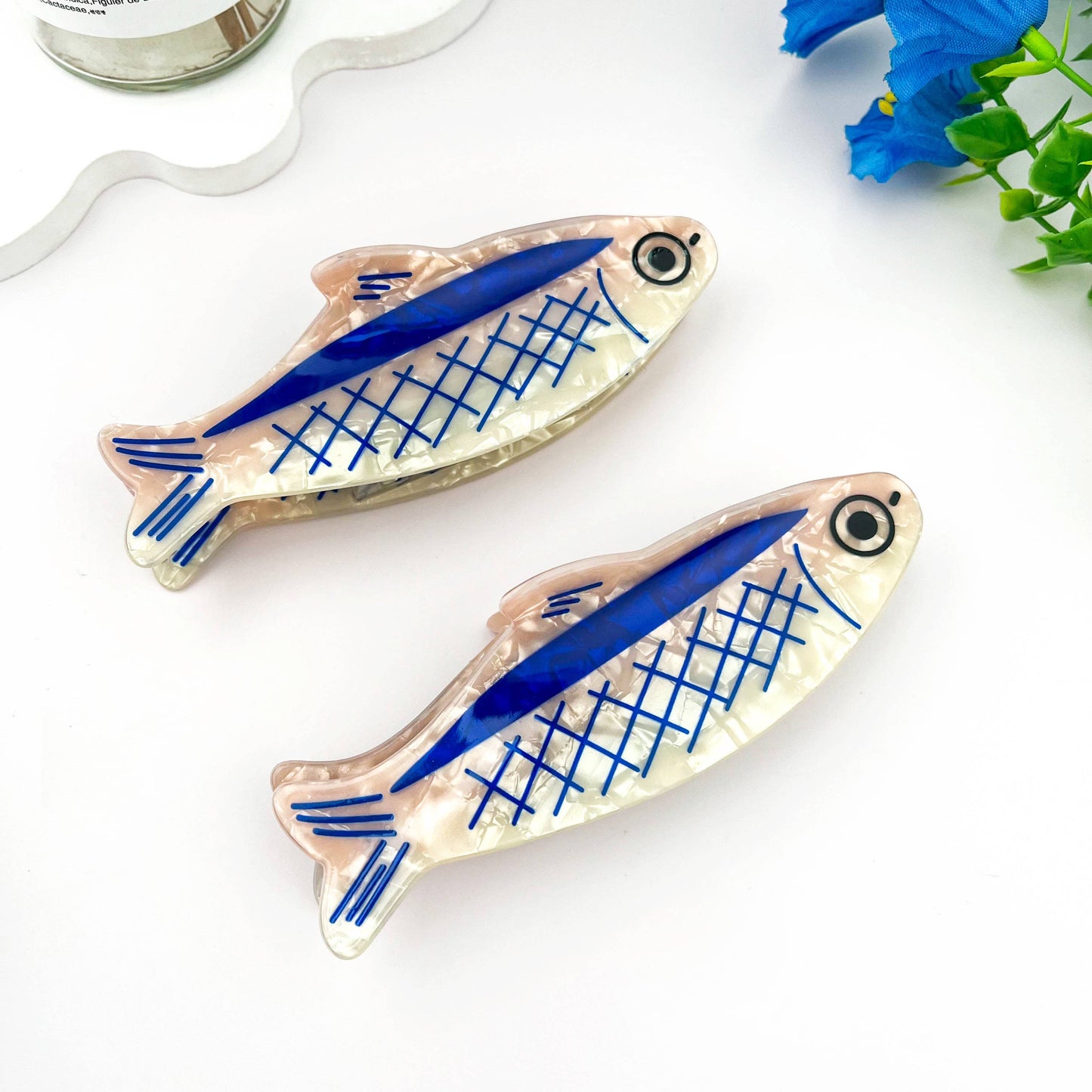 mildstyles - 12cm Oversized Sardine Print Acrylic Hair Claw Clip: Blue