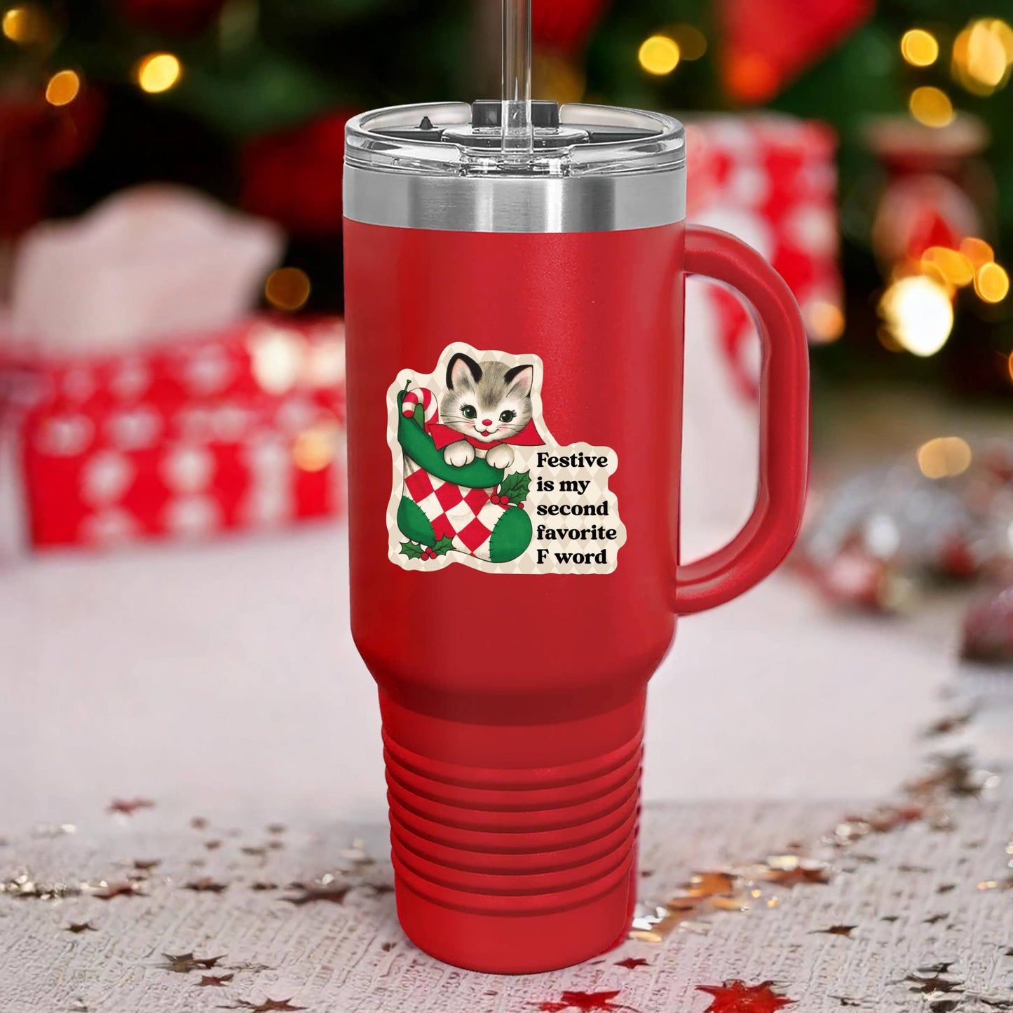 Juju and Moxie - Holiday Christmas Cat Swear High Quality Vinyl Sticker