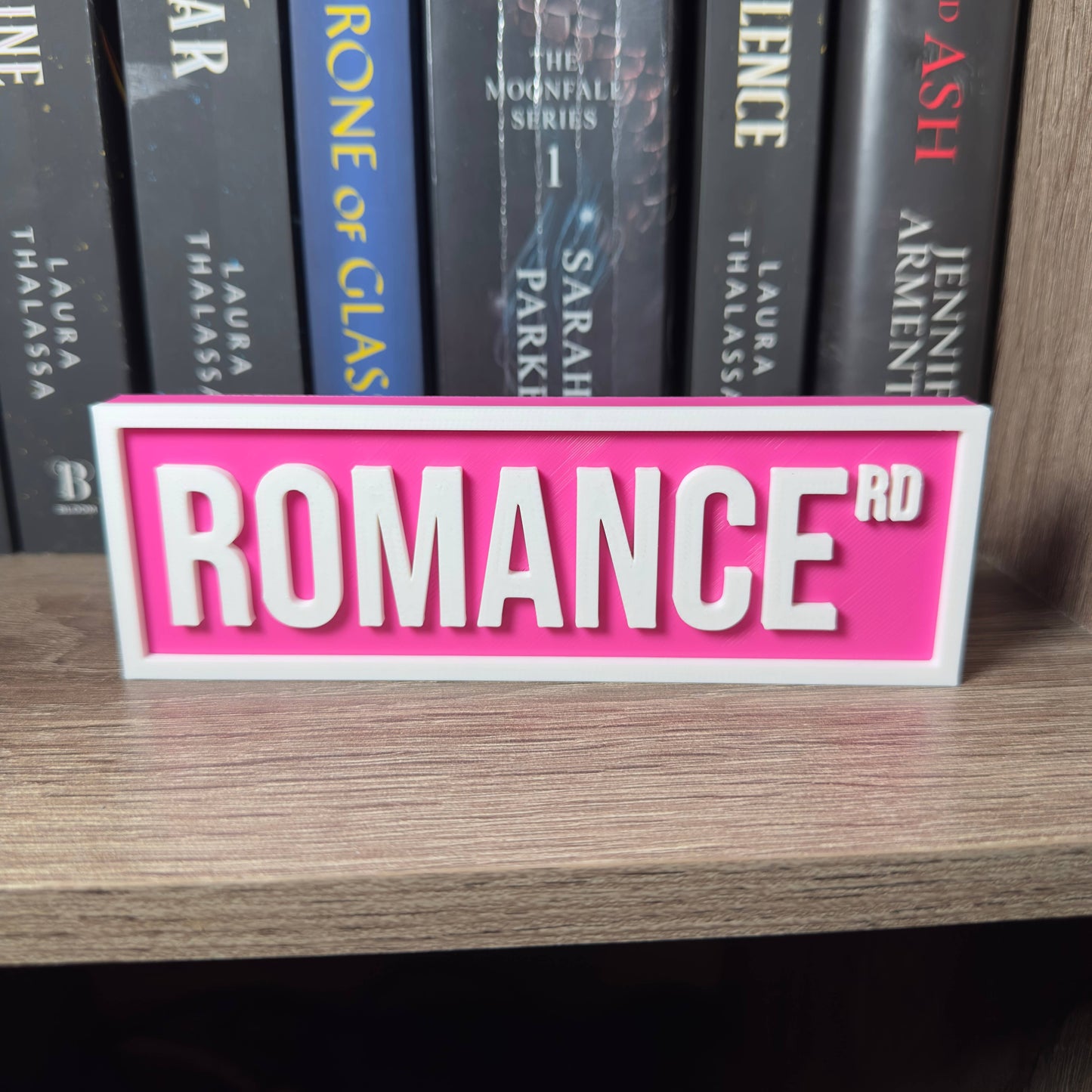 The Crafted Nook - Romance Street Sign | Bookshelf Decor: Magenta