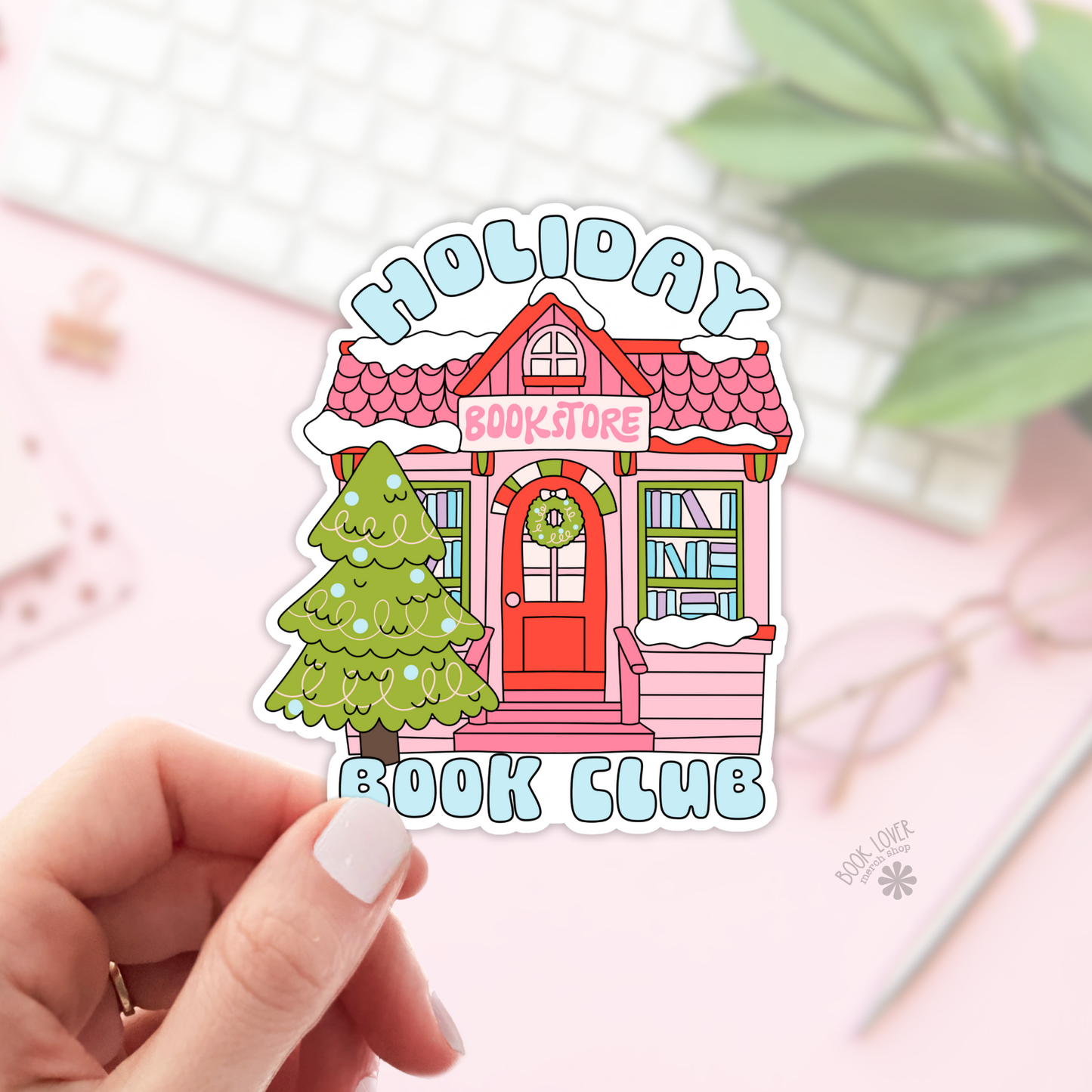 Book Lover Merch Shop - Holiday Bookstore Book Club Stickers / Christmas Bookish: 3''
