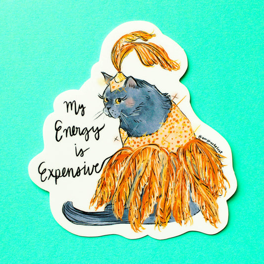Amy Hartelust Art and Illustration - Expensive Energy Cat Vinyl Sticker