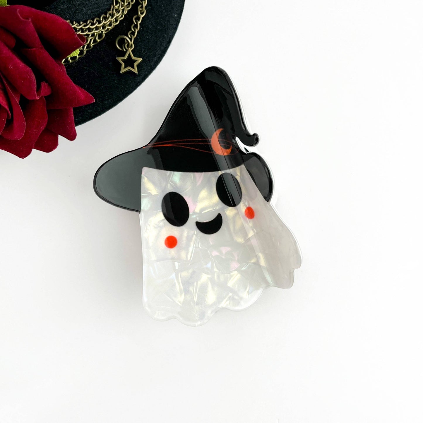 mildstyles - 👻 White Ghost Hair Claw with Hat – Cute Spooky Clip 🎩: Black