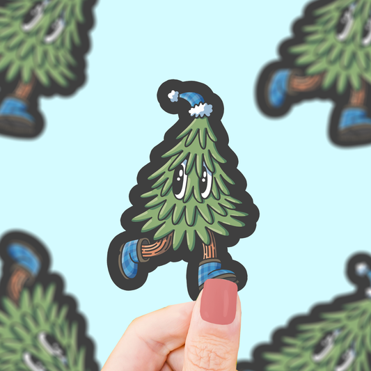 Turtle's Soup - Running Tree, Retro, Christmas, Cute, Winter, Vinyl Sticker