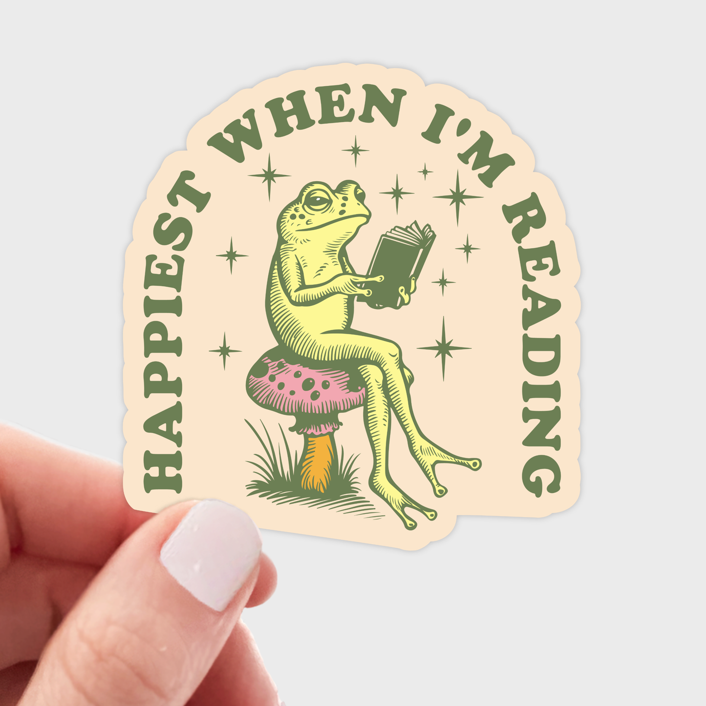 Yarnival - Happiest When I'm Reading Sticker - library, books, frog