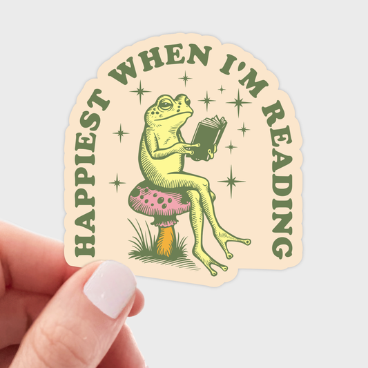 Yarnival - Happiest When I'm Reading Sticker - library, books, frog