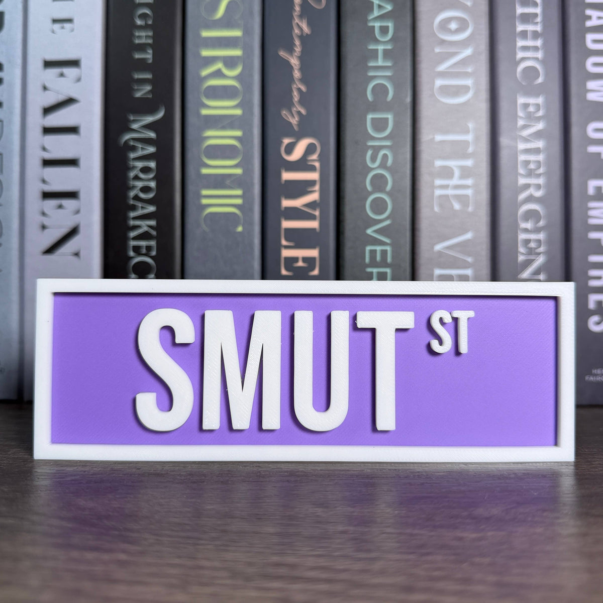 The Crafted Nook - Smut Street Sign | Bookshelf Decor: Sakura Pink