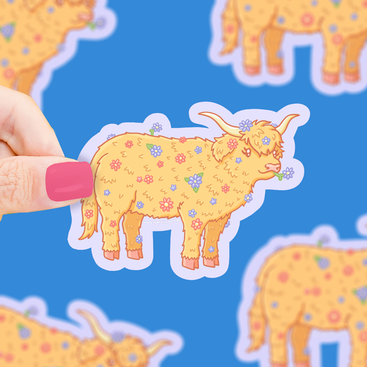 Turtle's Soup - Highland Cow | Farm Animals | Floral | Vinyl Sticker