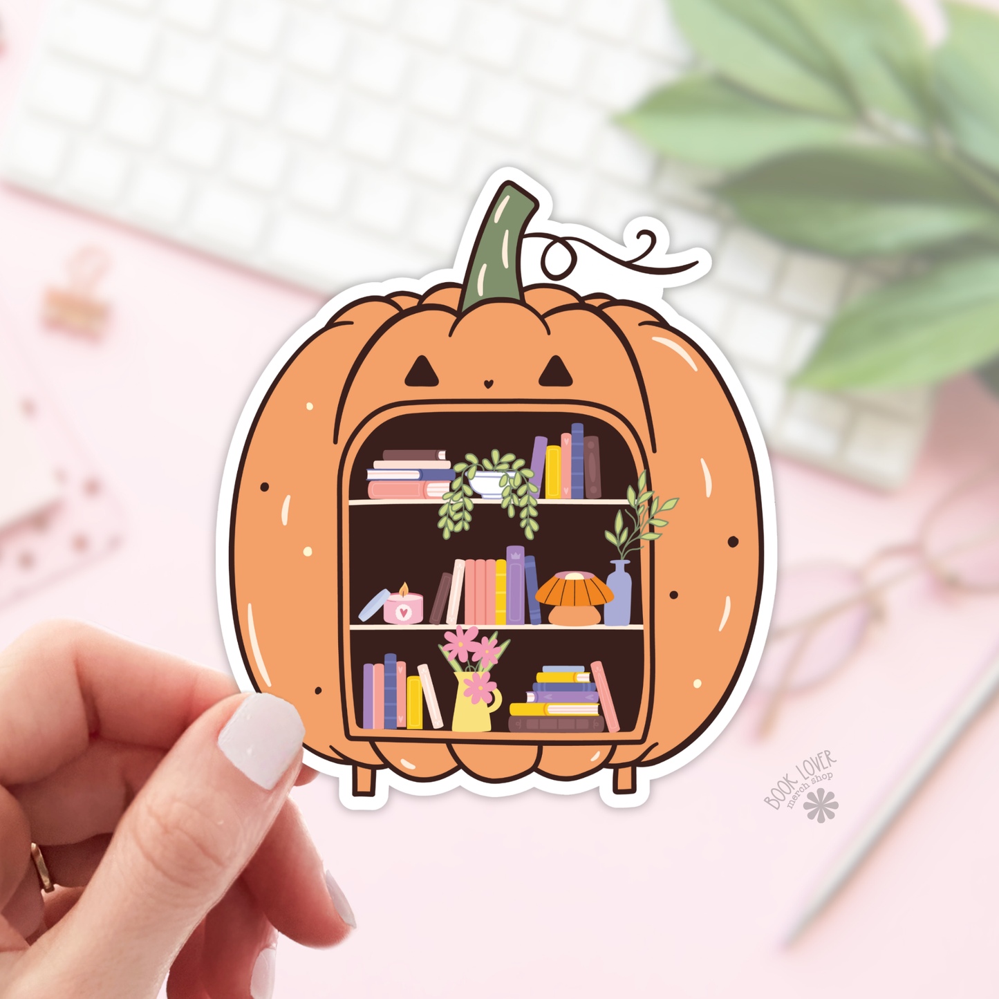 Book Lover Merch Shop - Halloween Pumpkin Bookshelf Stickers / Bookish Stickers: Matte Stickers 3''