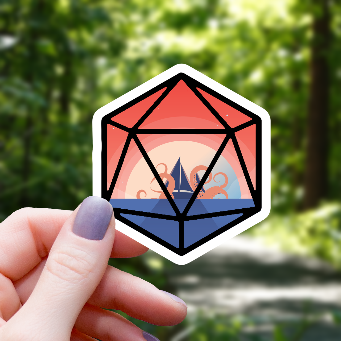 Mimic Gaming Co - Kraken Landscape Polyhedral D20 Sticker - 3"