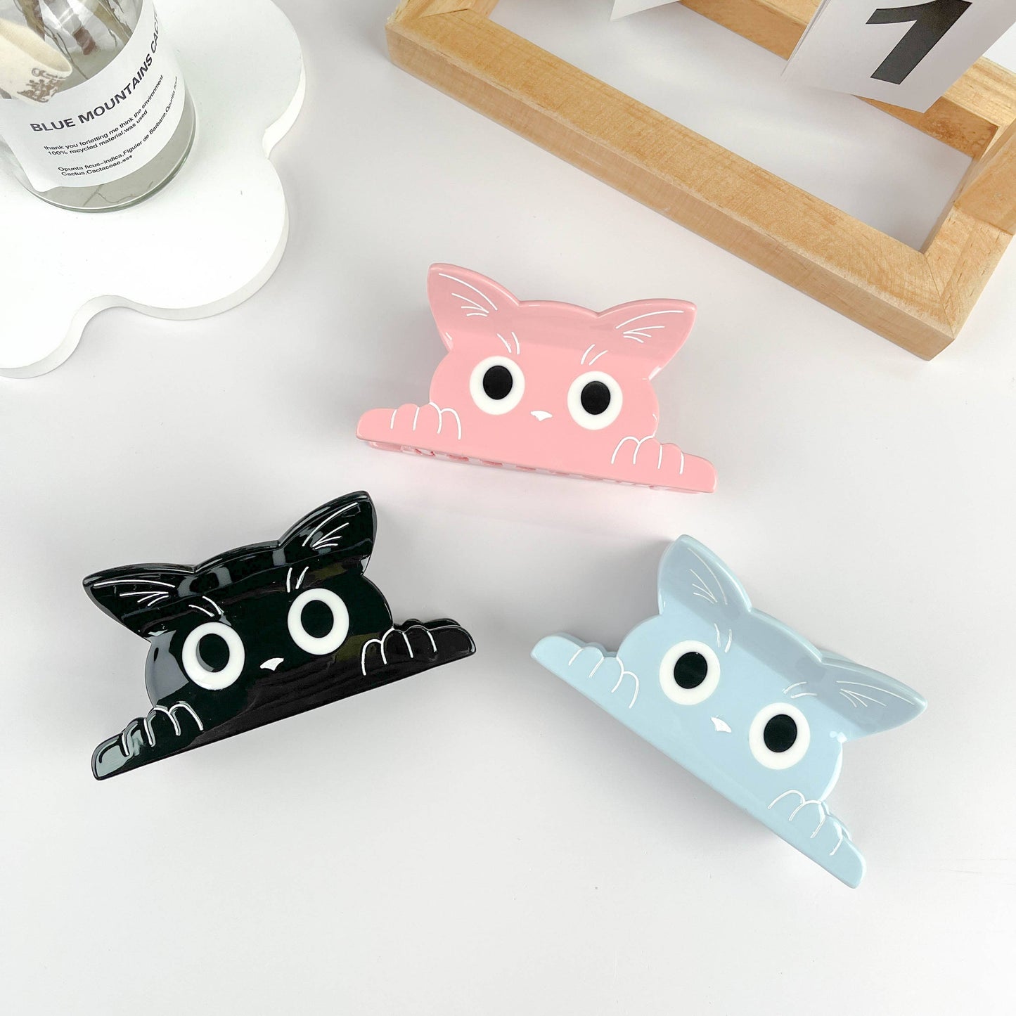 mildstyles - Cute Big Eyes Kitten Solid Hair Clips: Black