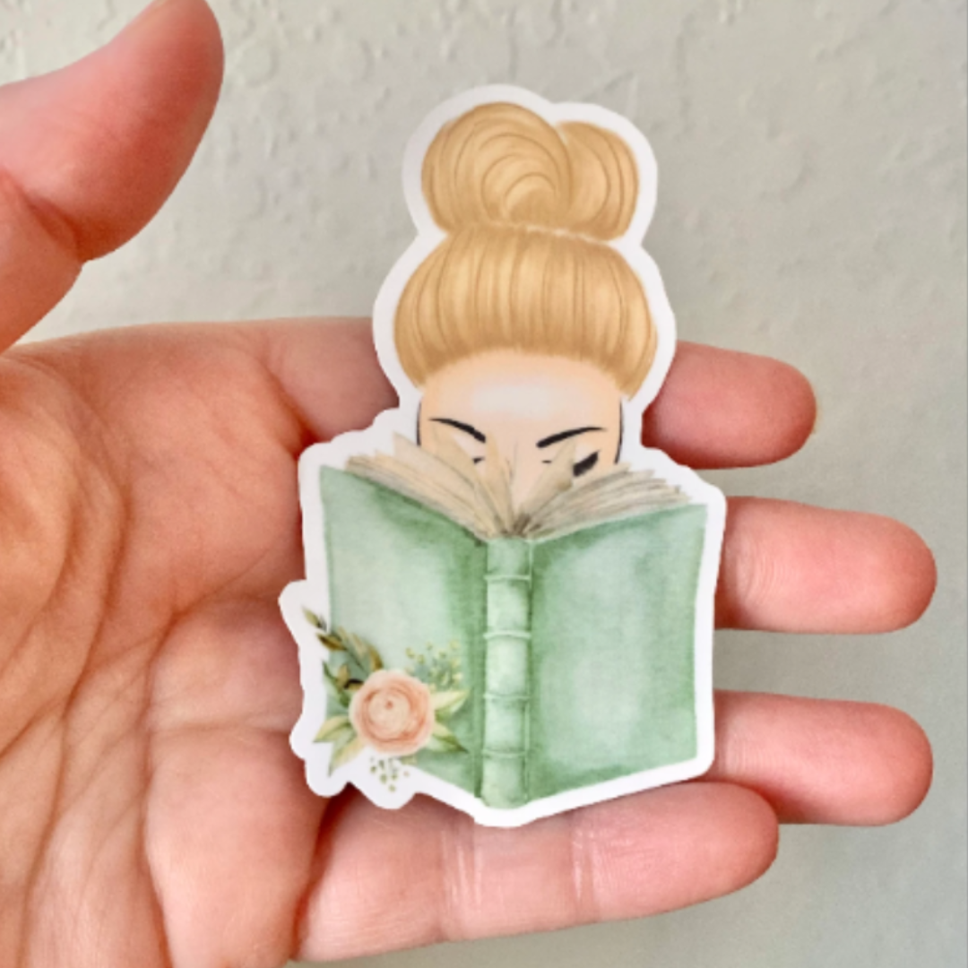 Oily Graphic Creations - Girl With Book-Book Lover Sticker/Magnet: Matte vinyl