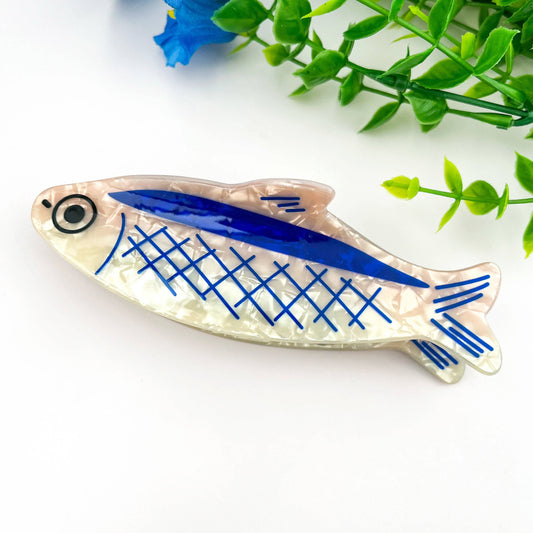 mildstyles - 12cm Oversized Sardine Print Acrylic Hair Claw Clip: Blue