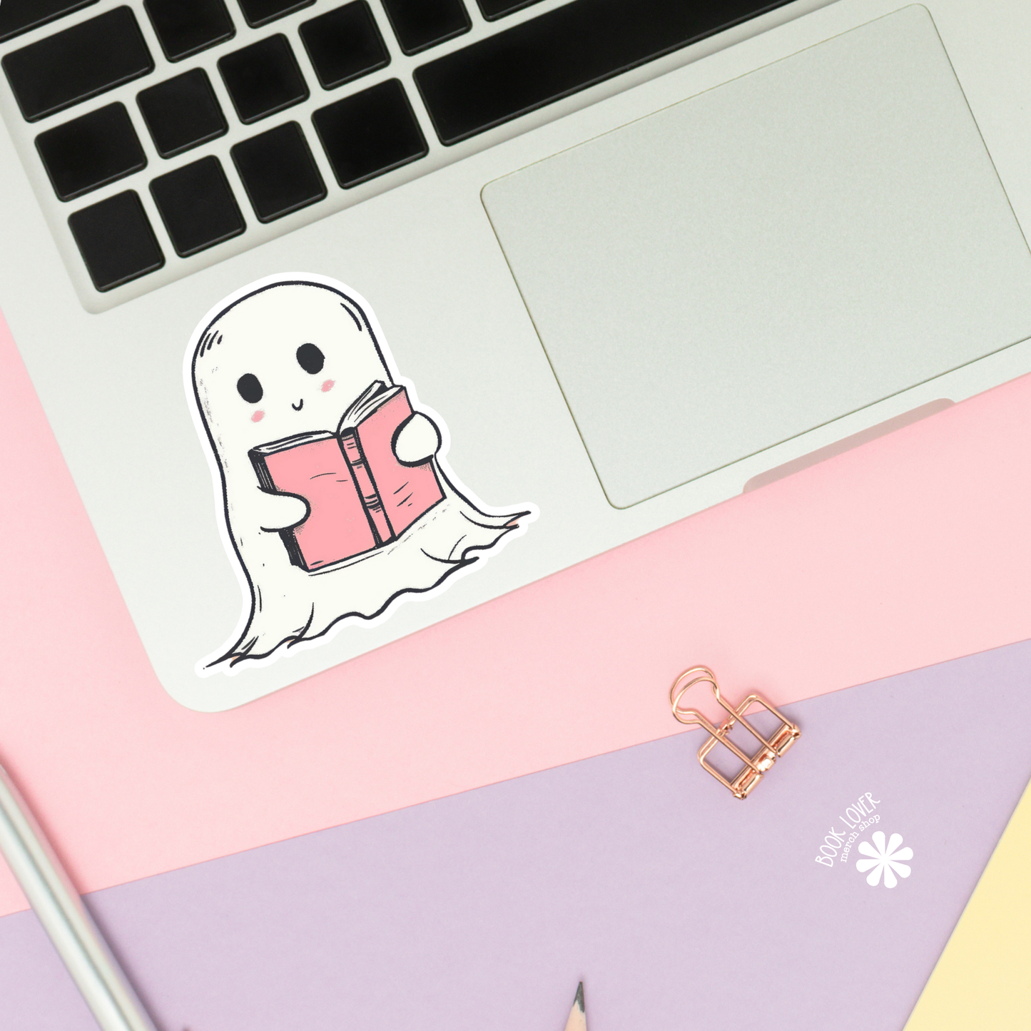 Book Lover Merch Shop - Ghost Reading Book Stickers / Bookish Stickers / Book Lover : Matte Stickers 3''