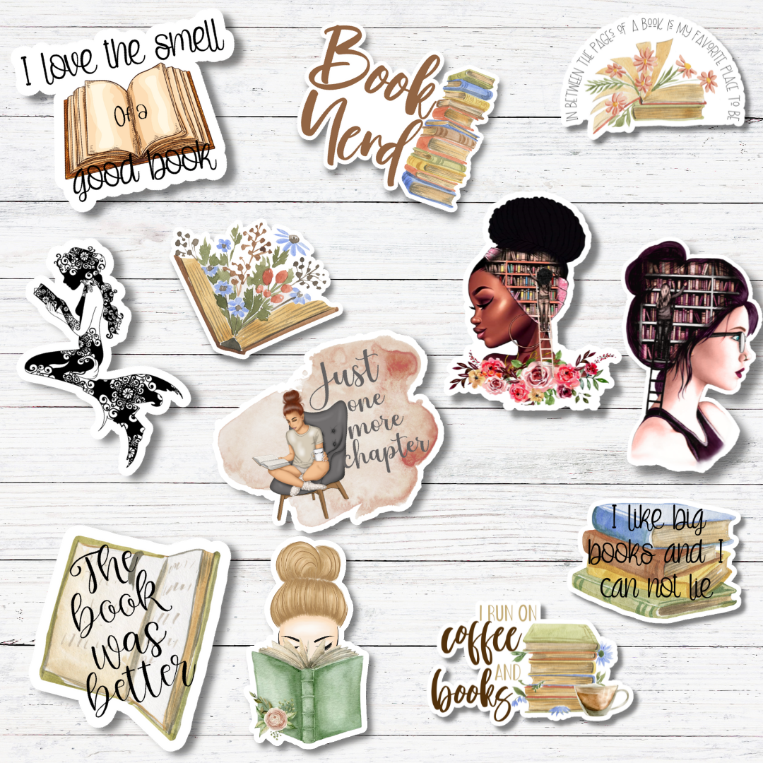 Oily Graphic Creations - Girl With Book-Book Lover Sticker/Magnet: Matte vinyl