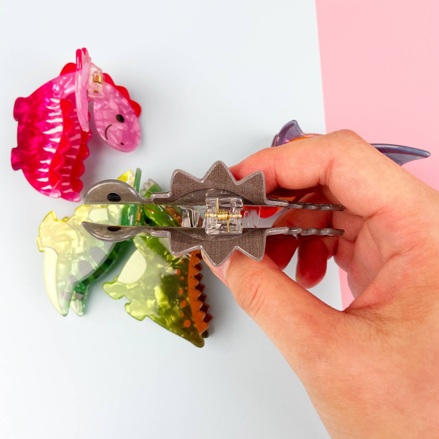 mildstyles - Cute Cartoon Dinosaur Spring Hair Claw Clips: Red-6cm
