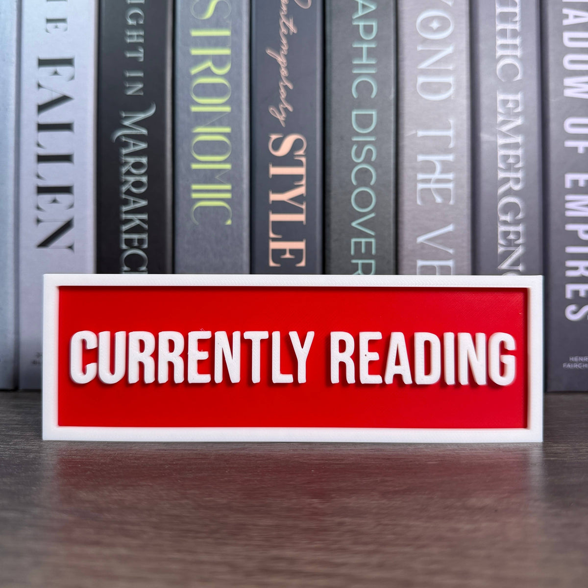 The Crafted Nook - Currently Reading Sign | Bookshelf Decor: Gray