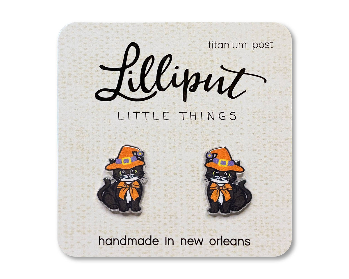 Lilliput Little Things - Witchy Halloween Kitty Cat Earrings