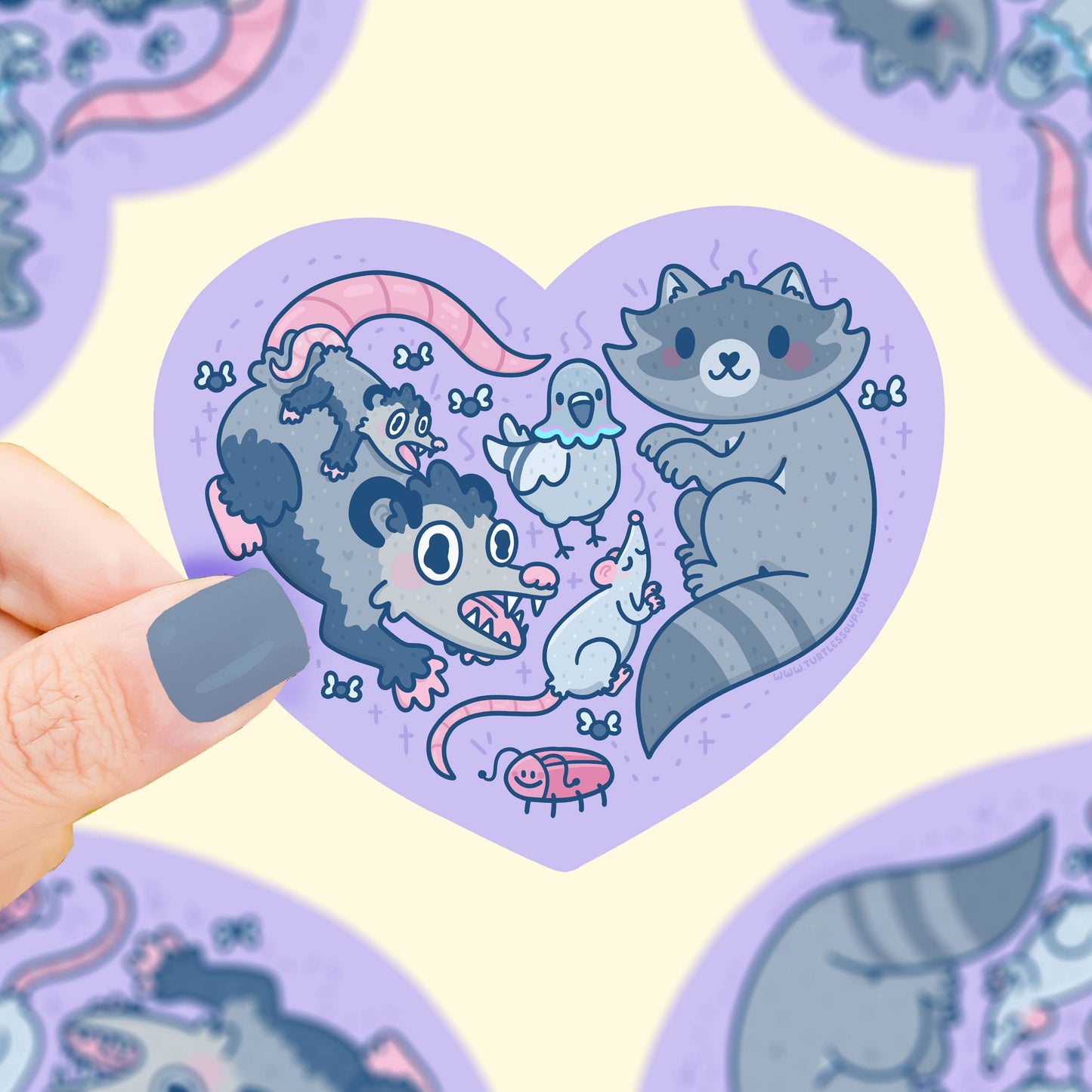Turtle's Soup - Stink Trash Animals Heart Valentines Vinyl Sticker