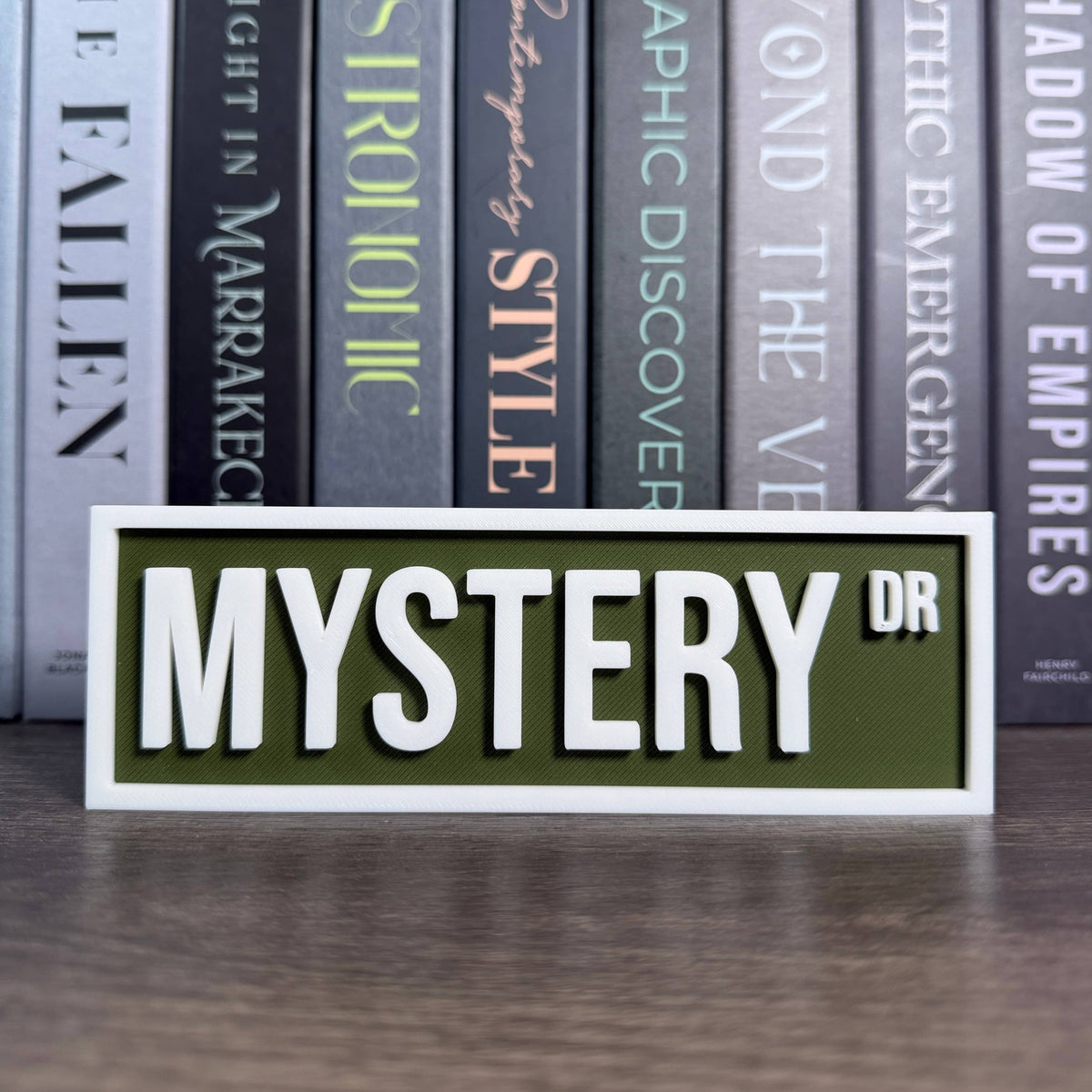 The Crafted Nook - Mystery Street Sign | Bookshelf Decor: Black/Red