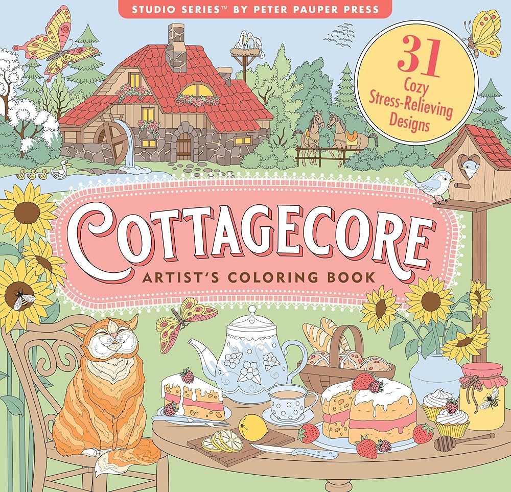 Cottagecore Adult Coloring Book (31 stress-relieving designs) cover image