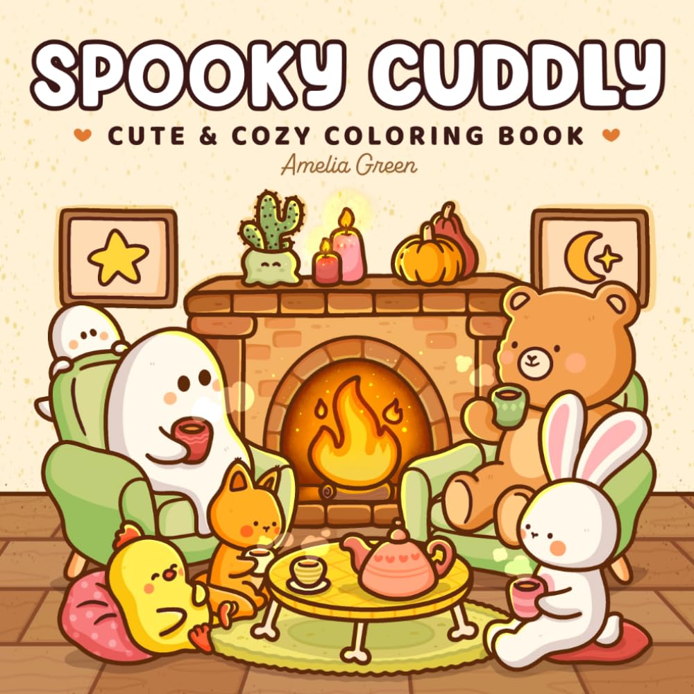Spooky Cuddly: Cozy Coloring Book for Adults and Teens Featuring Adorable Animal Characters and Cute Ghosts for Relaxation (Cozy Friends Coloring) cover image