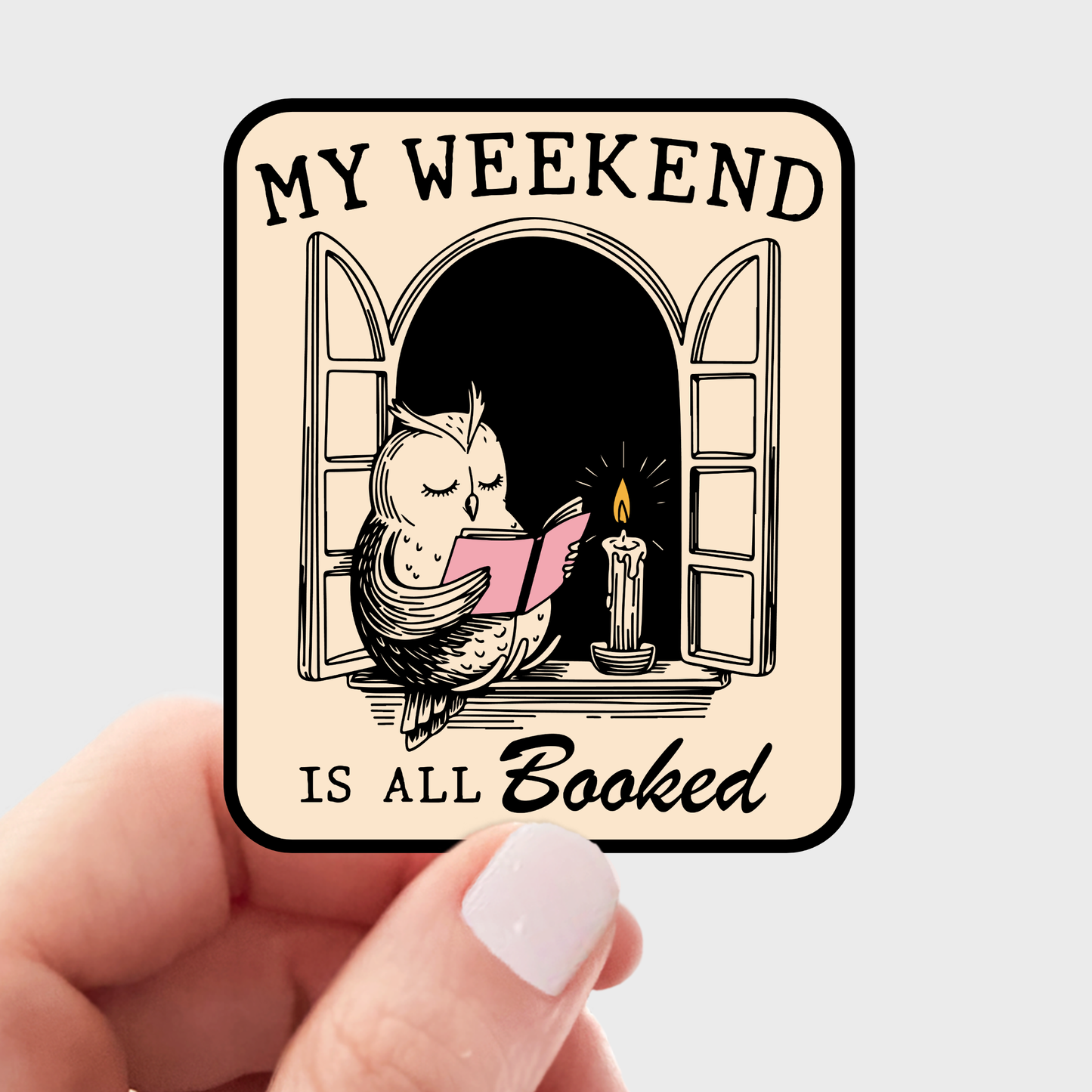 Yarnival - My Weekend is All Booked Sticker - bookshop, bookstore, owl