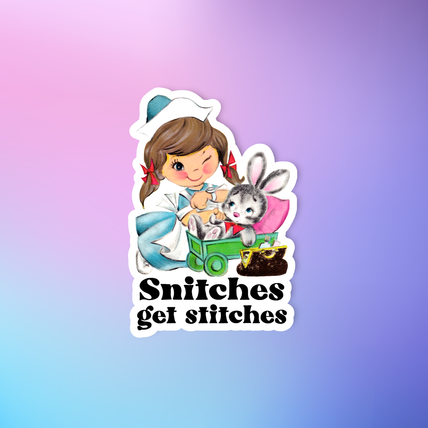 Radical Buttons - Snitches get stitches sticker, Funny sticker, Laptop sticker