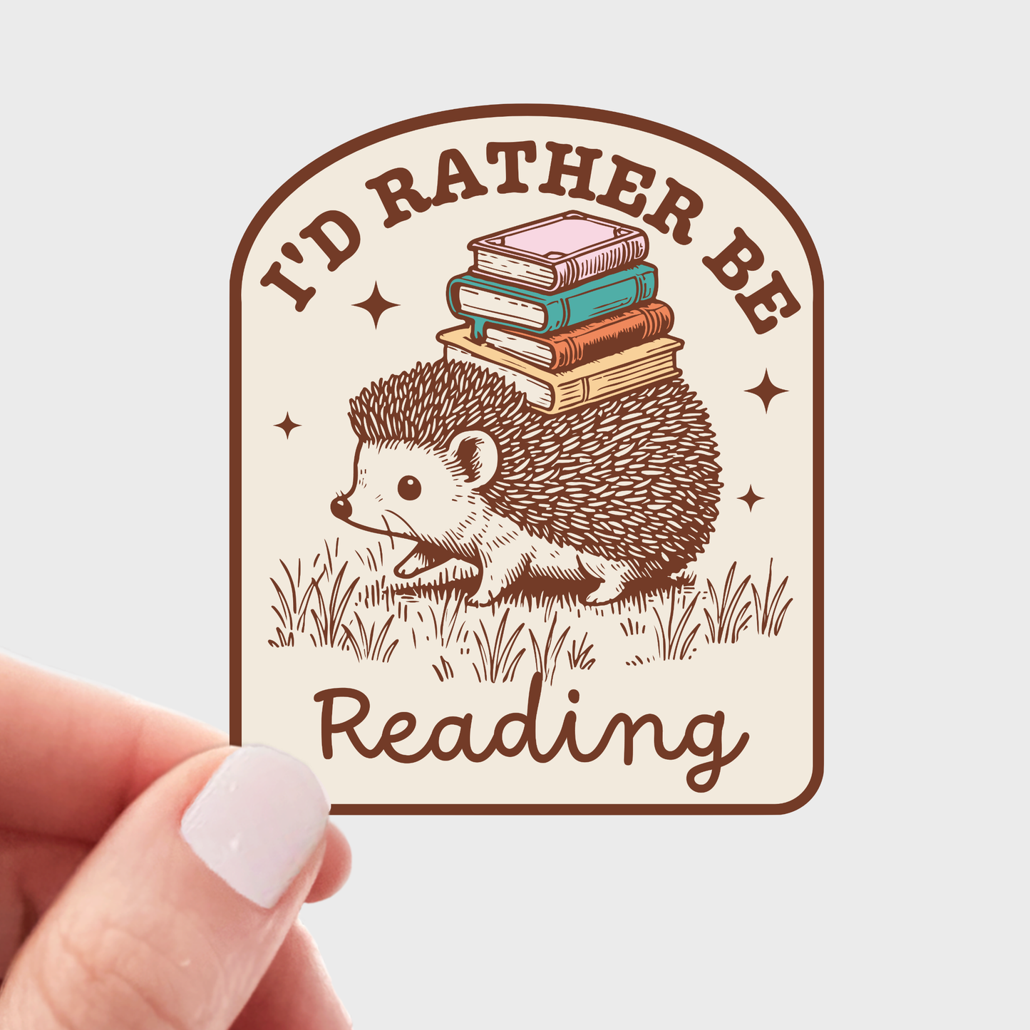 Yarnival - I'd Rather Be Reading Sticker - library, books, hedgehog