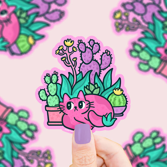 Turtle's Soup - Cat Cactus Garden Vinyl Sticker