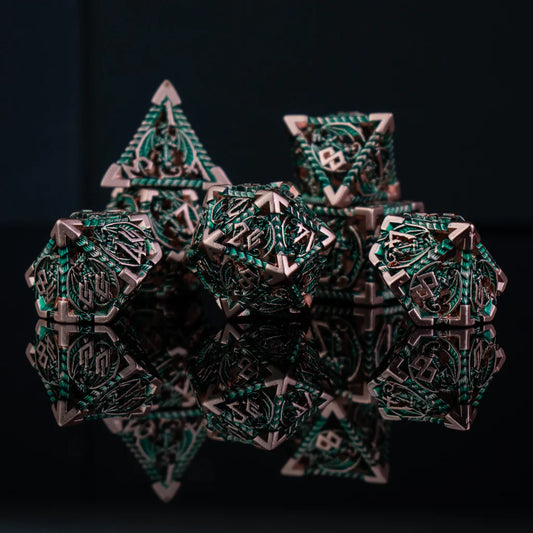 Dragonguard Hollow Metal Dice Set - Emerald and Bronze
