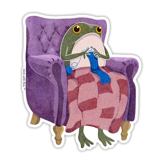 Stick With Finn - Crocheting Frogson Sticker: 2.5 x 2.8 in