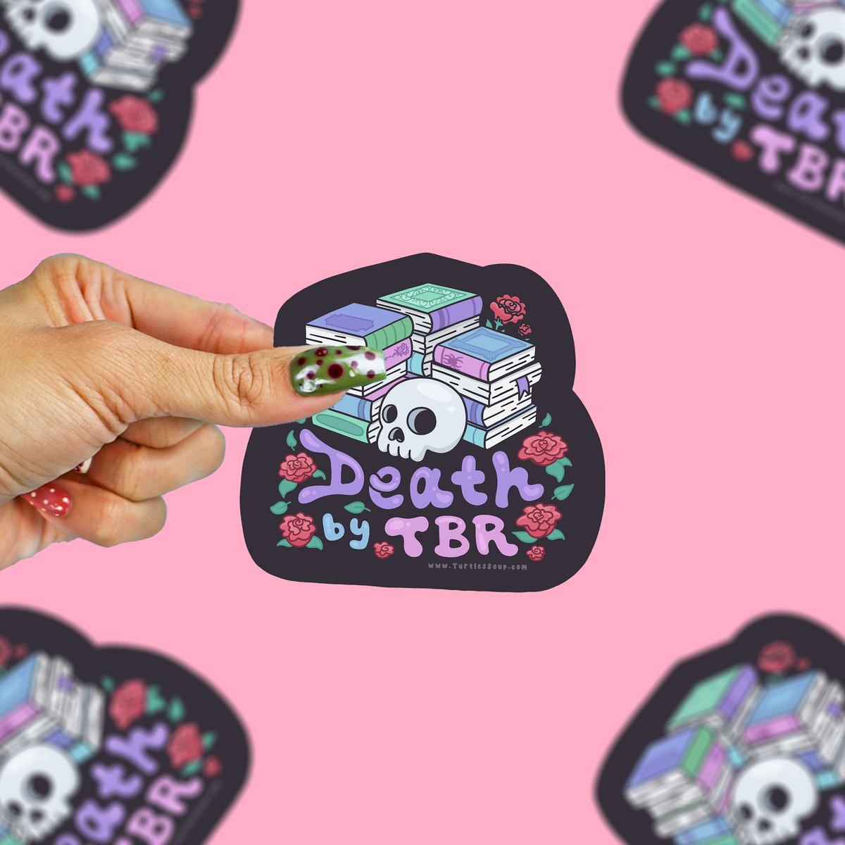 Turtle's Soup - Death by TBR Gothic Fantasy Bookish Skull Vinyl Sticker