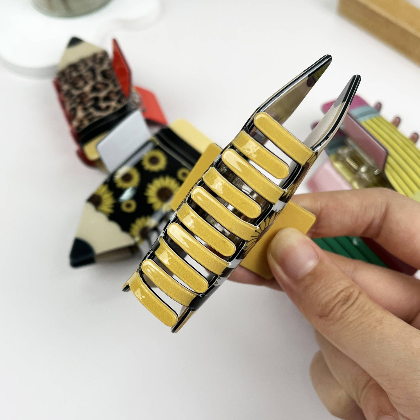 mildstyles - Sunflower Leopard Stripe Pencil Hair Claw Clip: C