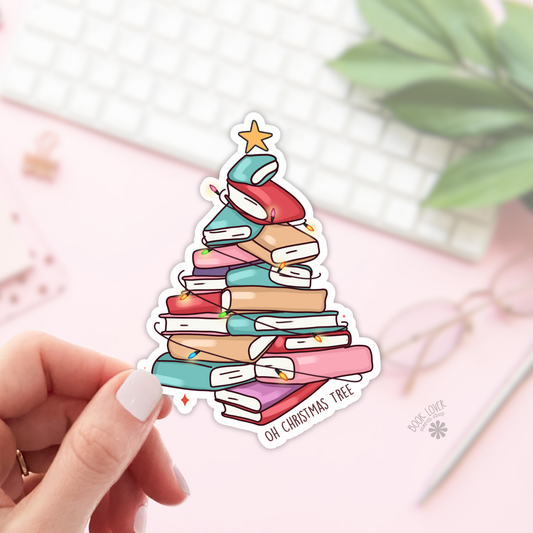 Book Lover Merch Shop - Christmas Tree with Books / Bookish Stickers / Book Lover: Matte Stickers 3''