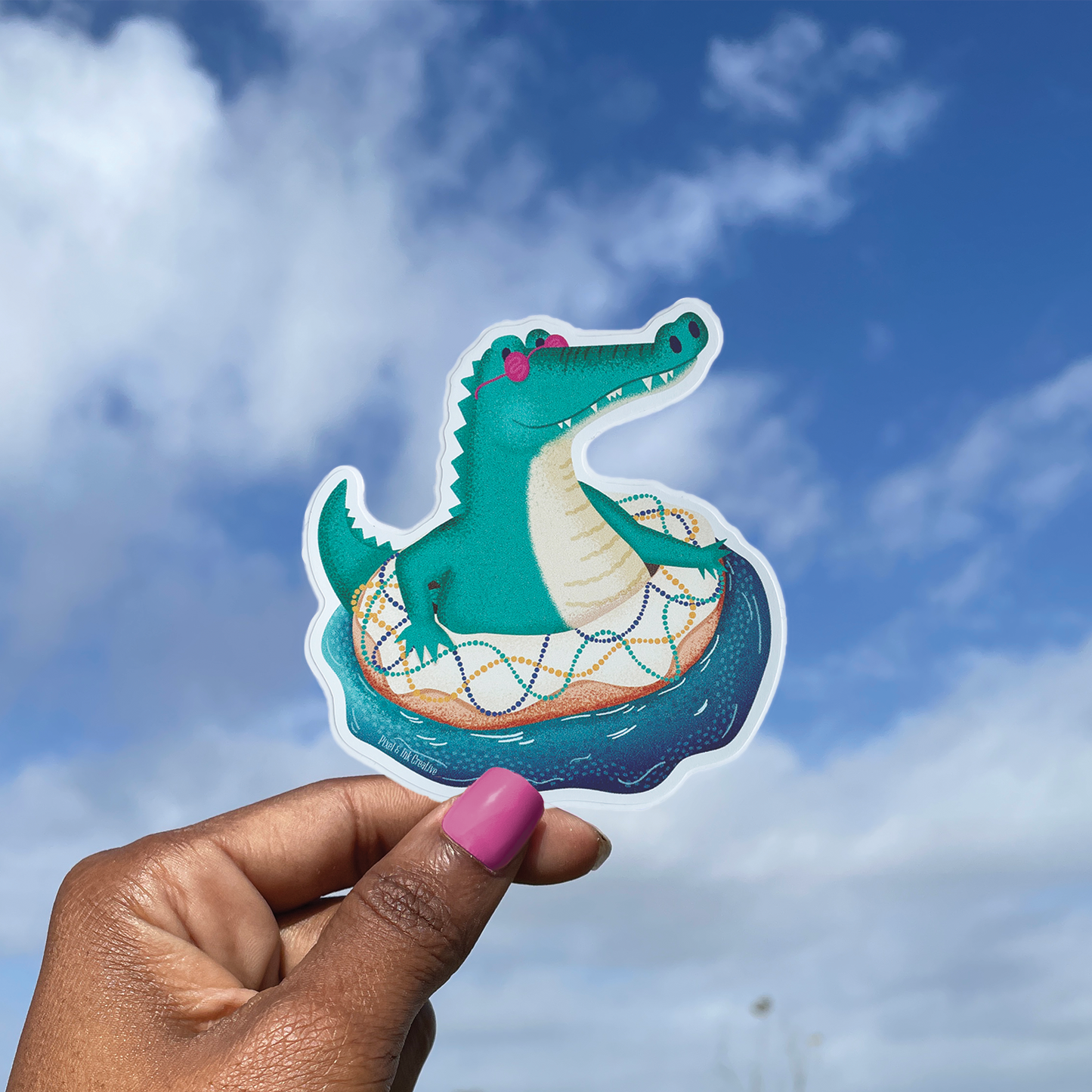 Pixel & Ink Creative - Mardi Gras Float Gator Sticker
