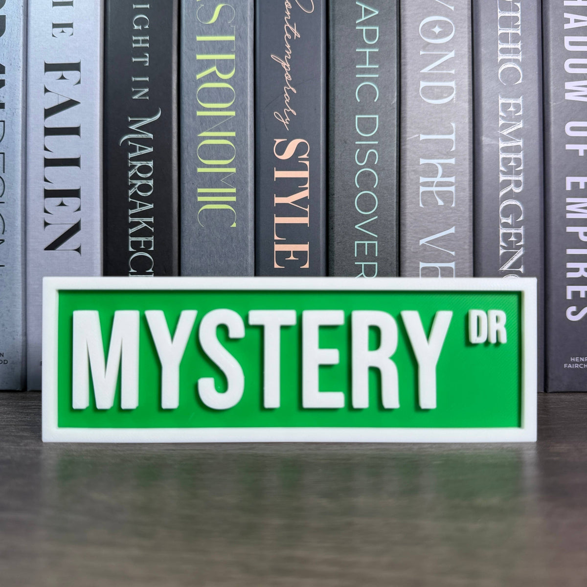 The Crafted Nook - Mystery Street Sign | Bookshelf Decor: Black/Red