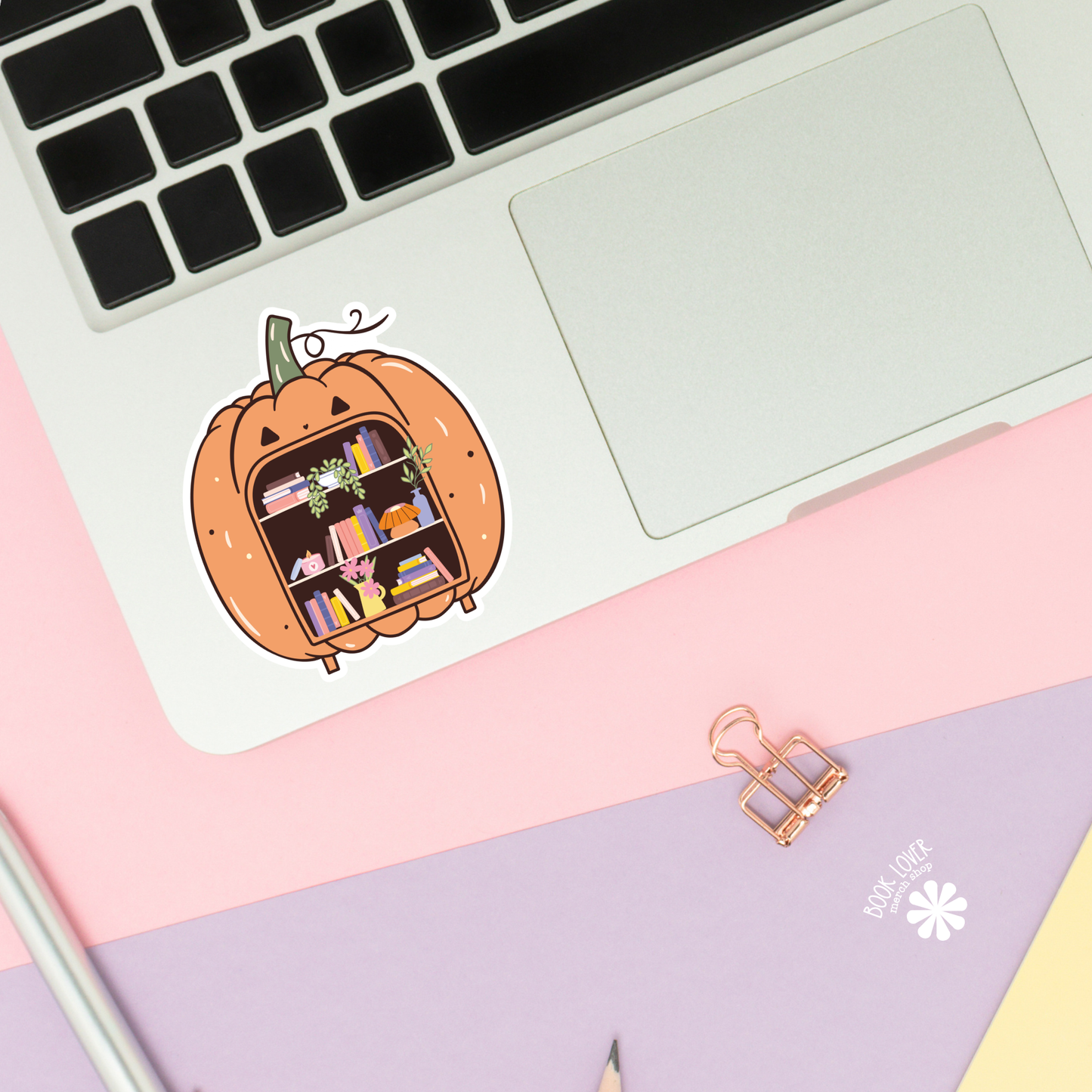 Book Lover Merch Shop - Halloween Pumpkin Bookshelf Stickers / Bookish Stickers: Matte Stickers 3''