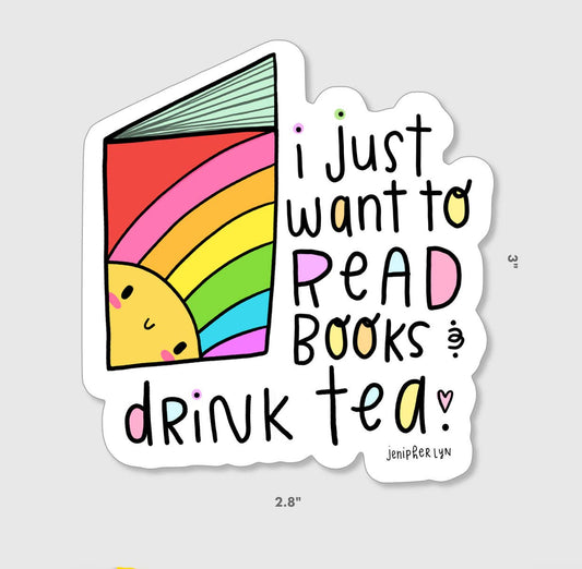Jenipher Lyn / Nightly Doodles - 3" Rainbow Books + Tea -  Vinyl Sticker