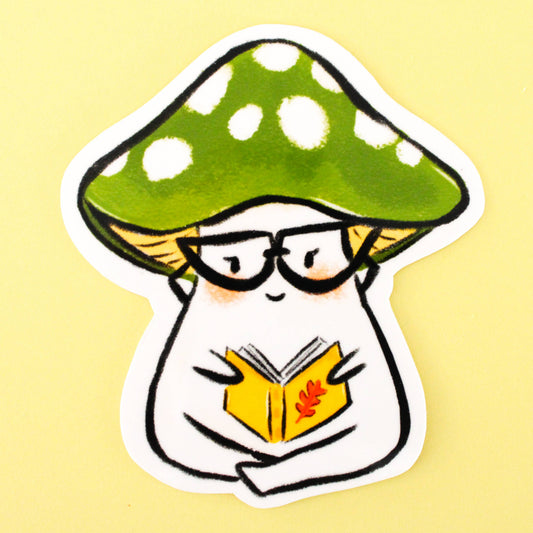 Amy Hartelust Art and Illustration - Bookish Mushroom Buddy Vinyl Sticker