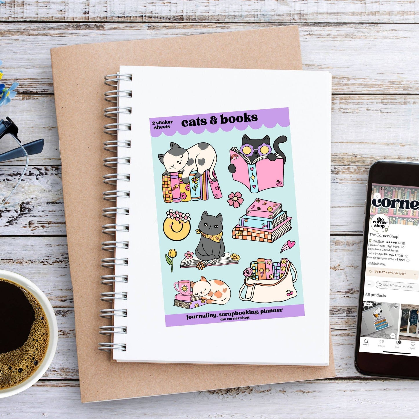 The Corner Shop - Cats & Books Sticker Sheets