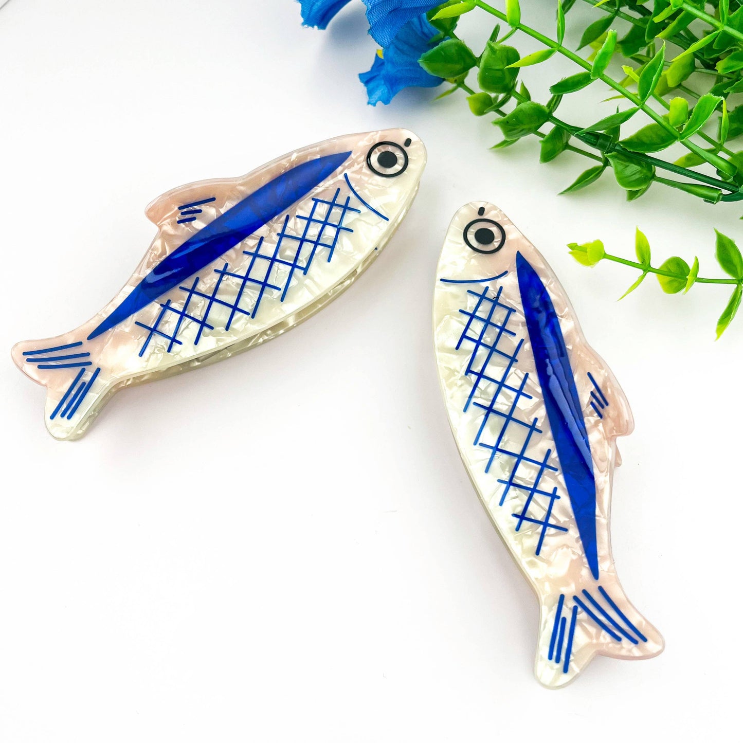 mildstyles - 12cm Oversized Sardine Print Acrylic Hair Claw Clip: Blue