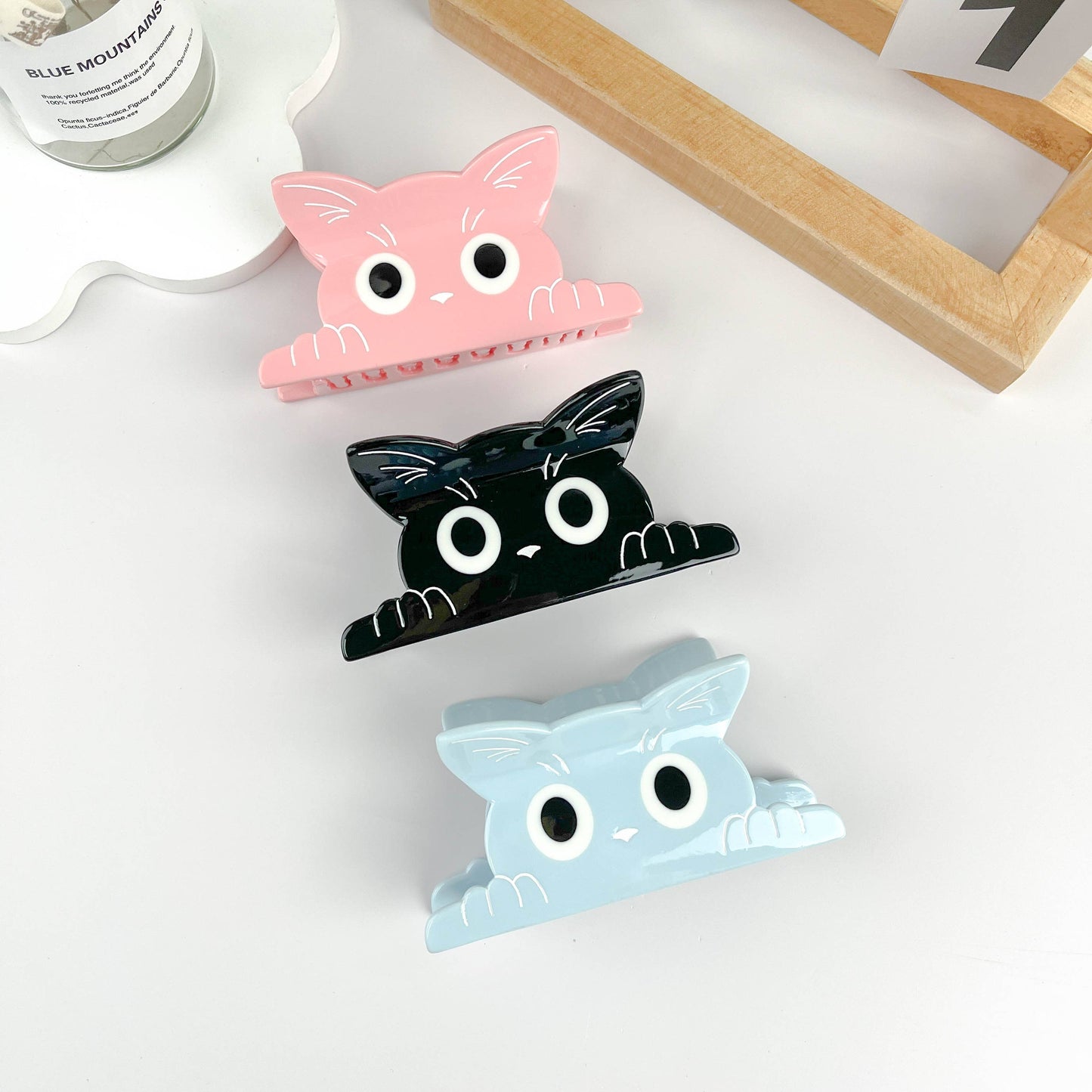 mildstyles - Cute Big Eyes Kitten Solid Hair Clips: Black