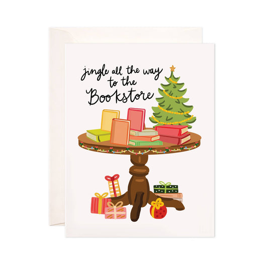 Bloomwolf Studio - Jingle to the Bookstore Greeting Card - Christmas Card: Single Card