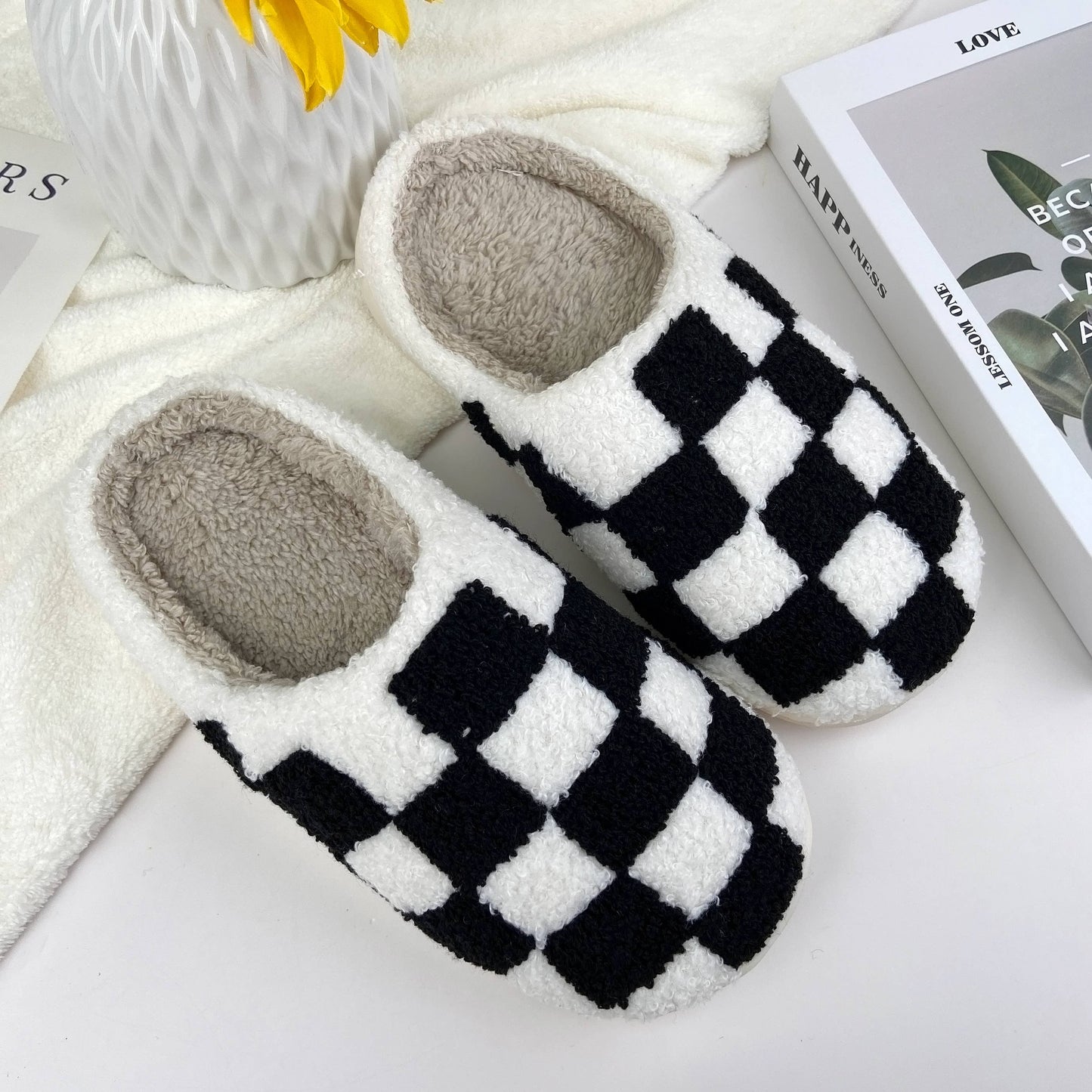 mildstyles - Checkerboard Cozy Indoor Slippers: Pink / 8