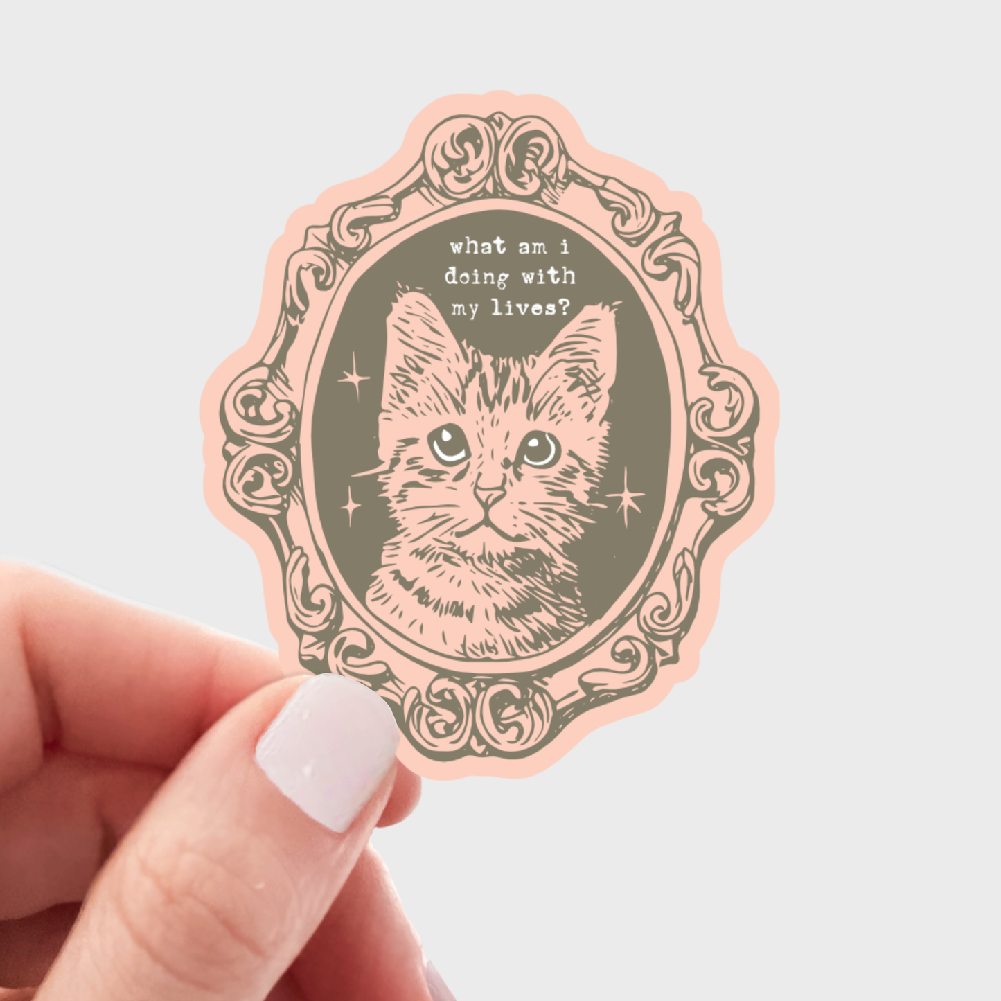 Yarnival - What Am I Doing With My Lives Sticker - cat, kitty, funny