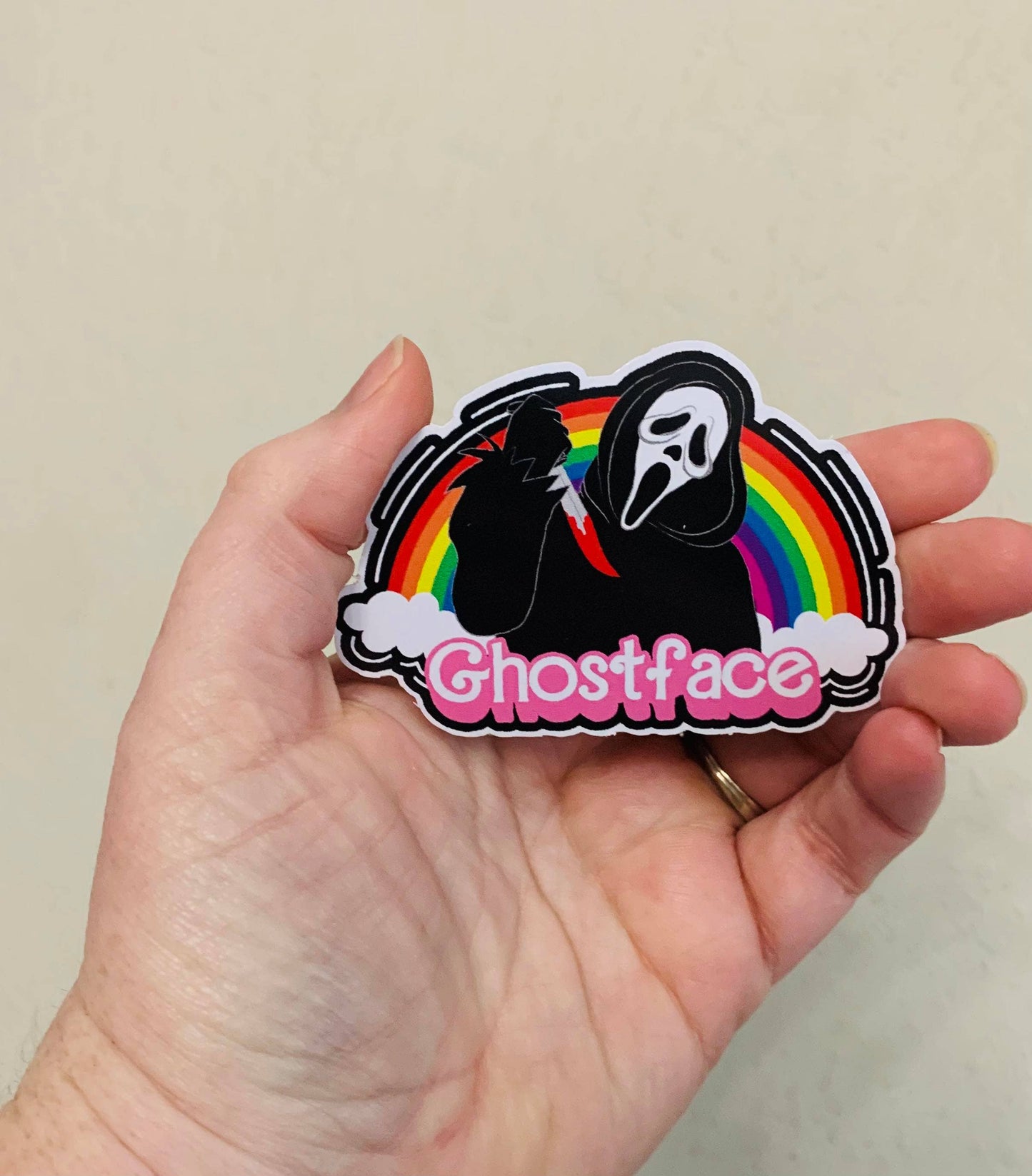 Oily Graphic Creations - Rainbow Ghostface- Rainbow Horror Dolls Stickers/Magnet: Glossy Vinyl