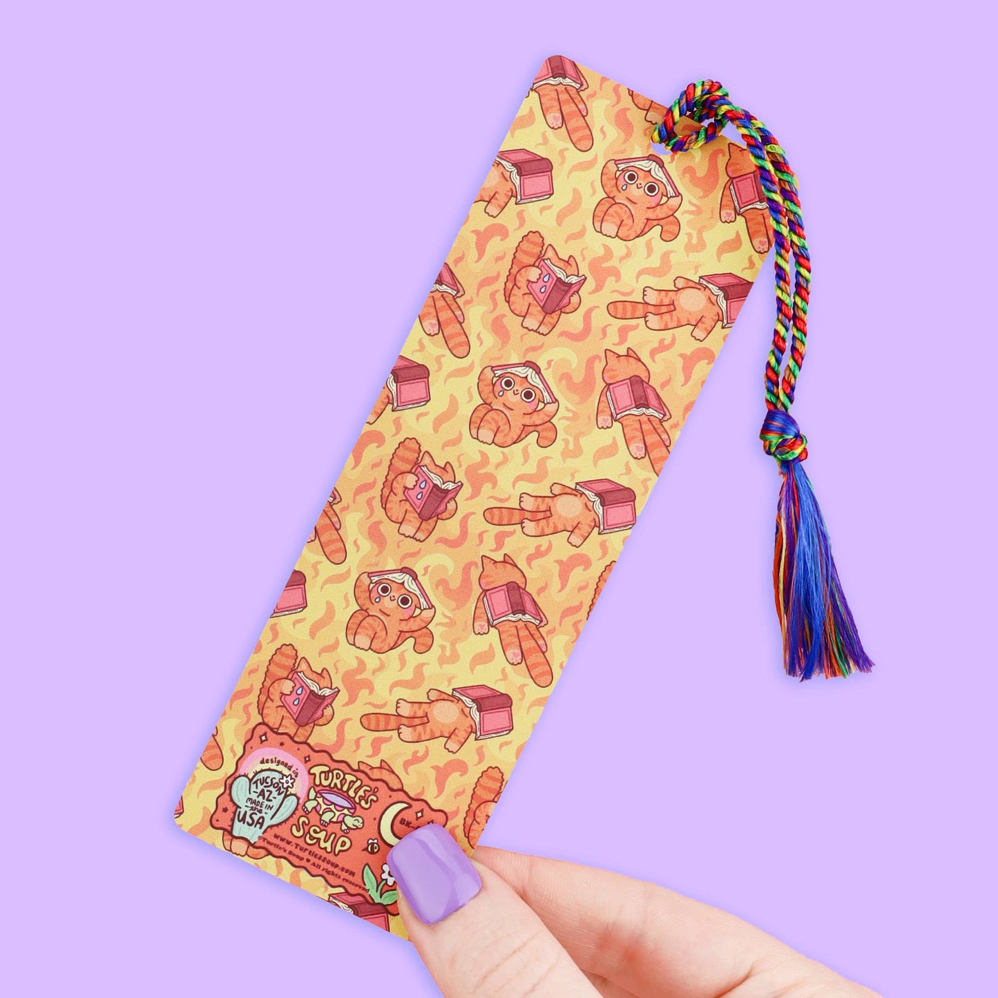 Turtle's Soup - World’s On Fire, Cat, Anxious, Bookmark with Tassel