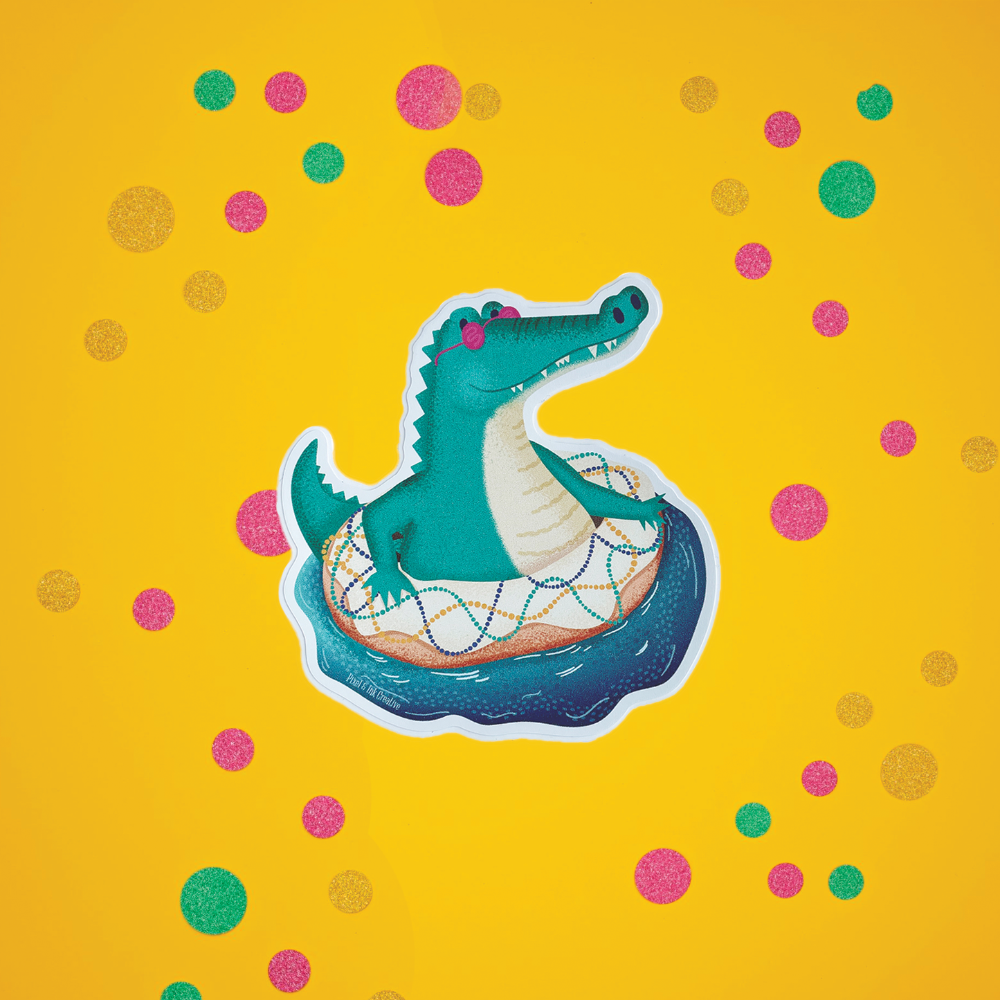 Pixel & Ink Creative - Mardi Gras Float Gator Sticker