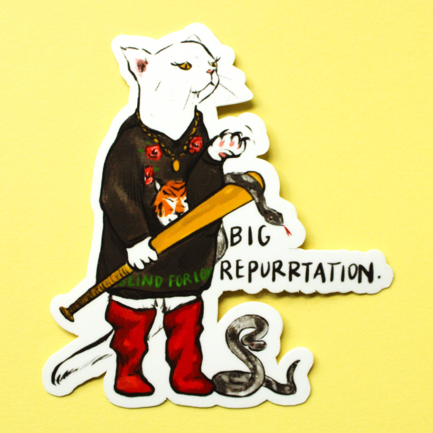 Amy Hartelust Art and Illustration - Big Repurrtation Cat Vinyl Sticker