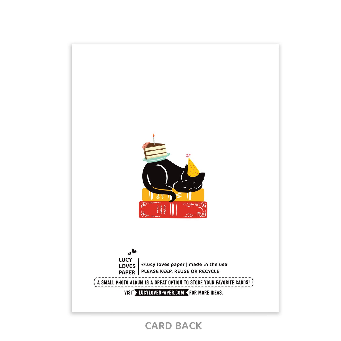 Lucy Loves Paper - Happy Birthday | Cat & Books card